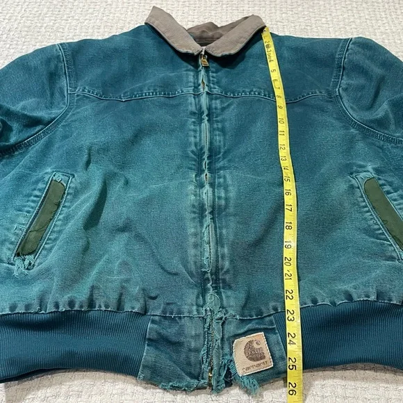 Carhartt J14DTL Dark Teal Quilted Flannel Lined Duck Santa Fe Work Jacket Large - Picture 13 of 15